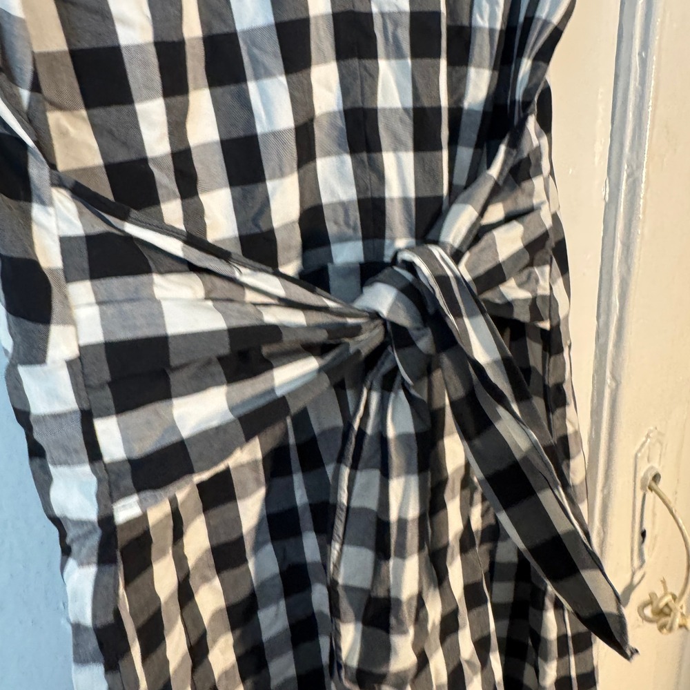 Evan-Picone Petite Black White Gingham Checkers Button Front Tie Back Dress 4P - Picture 7 of 7